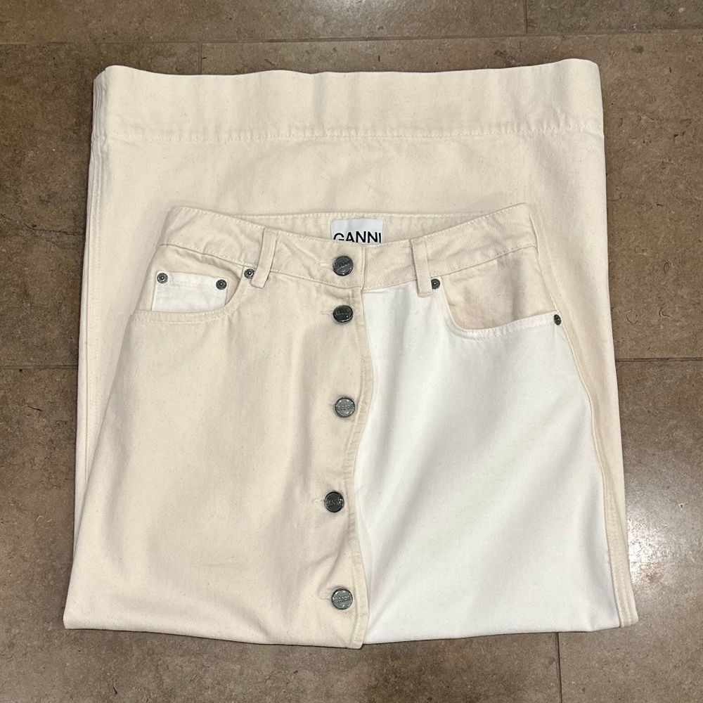 GANNI Scalloped Two-Tone Cream Denim Midi Skirt (34/US 4) - Picture 12 of 16